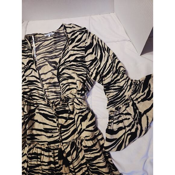 Blue Island Sz L Beige Black Zebra Print Striped Swimsuit Cover-up Beach Vacatio - Picture 4 of 9
